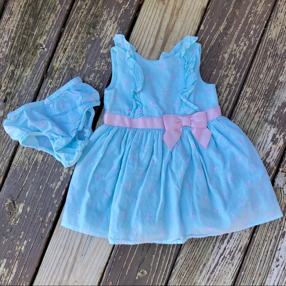 Turquoise and Pink Ruffle, Bird Print, Dress- 2pc